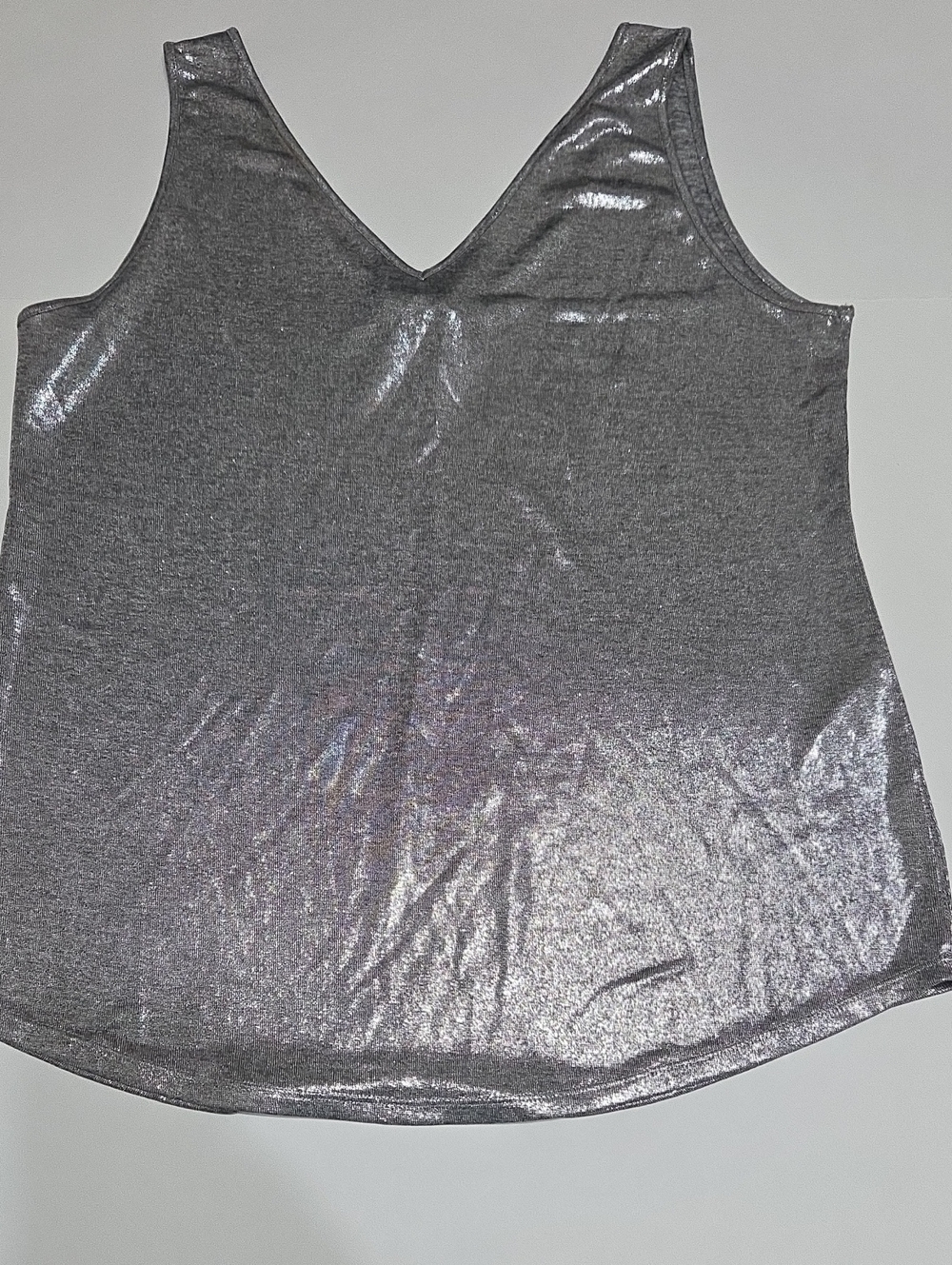 White House Black Market Silver V‑Neck Metallic Camisole